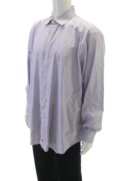 David Donahue Mens Mini Plaid Button Down Shirt Blue Size 35