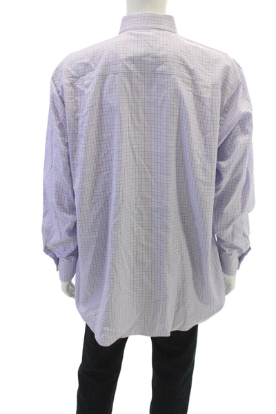 David Donahue Mens Mini Plaid Button Down Shirt Blue Size 35