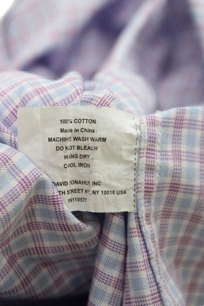 David Donahue Mens Mini Plaid Button Down Shirt Blue Size 35