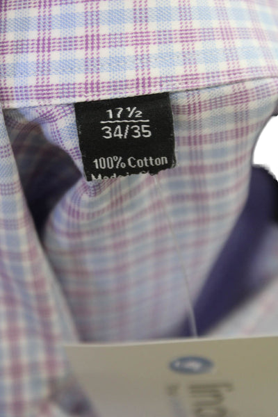 David Donahue Mens Mini Plaid Button Down Shirt Blue Size 35