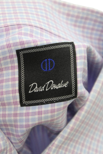 David Donahue Mens Mini Plaid Button Down Shirt Blue Size 35