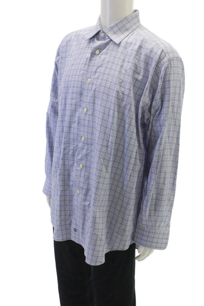 David Donahue Mens Cotton Plaid Button Down Shirt Blue Size 35