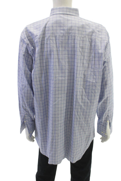 David Donahue Mens Cotton Plaid Button Down Shirt Blue Size 35