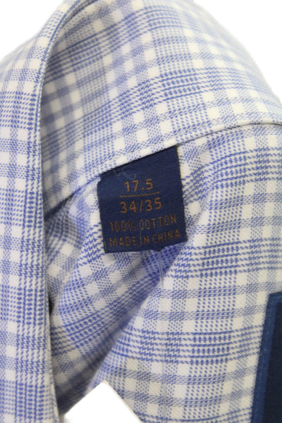 David Donahue Mens Cotton Plaid Button Down Shirt Blue Size 35