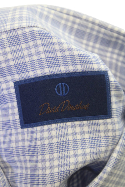 David Donahue Mens Cotton Plaid Button Down Shirt Blue Size 35