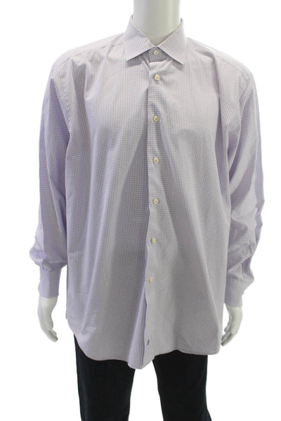 David Donahue Mens Geometric Print Button Down Shirt Purple Size 35