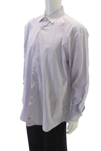 David Donahue Mens Geometric Print Button Down Shirt Purple Size 35