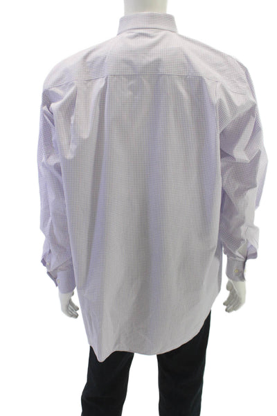 David Donahue Mens Geometric Print Button Down Shirt Purple Size 35