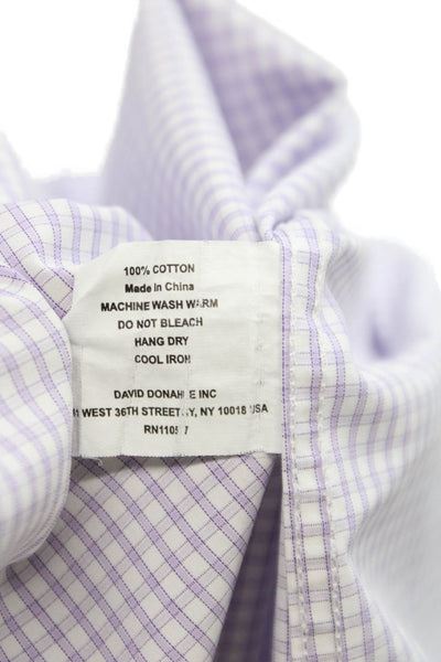 David Donahue Mens Geometric Print Button Down Shirt Purple Size 35