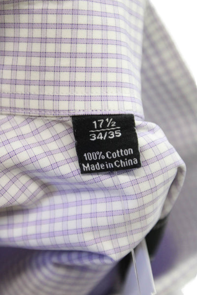 David Donahue Mens Geometric Print Button Down Shirt Purple Size 35