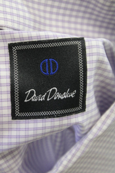 David Donahue Mens Geometric Print Button Down Shirt Purple Size 35