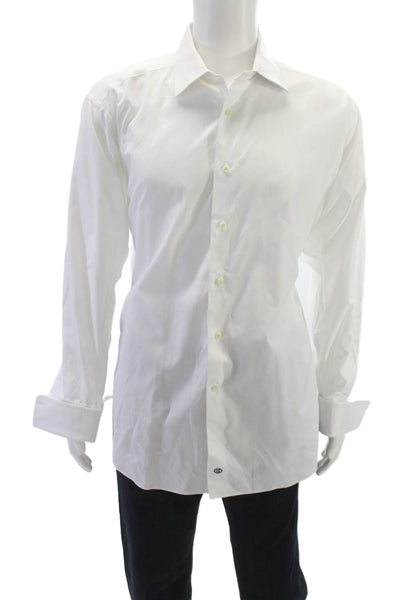 David Donahue Mens Classic Button Down Shirt White Size 35