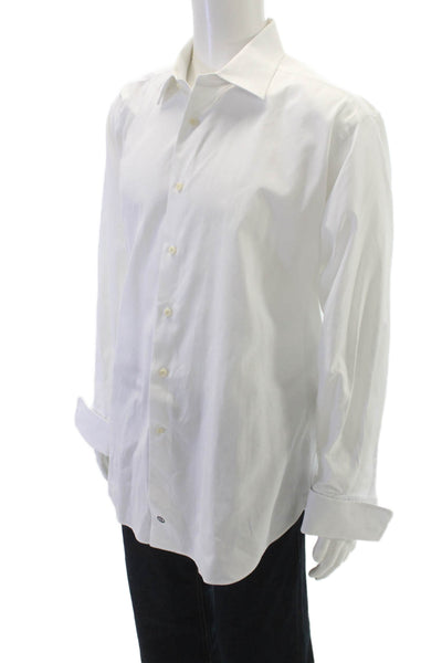 David Donahue Mens Classic Button Down Shirt White Size 35
