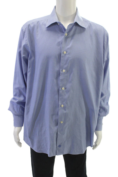 David Donahue Mens Cotton Mini Houndstooth Print Button Down Shirt Blue Size 35