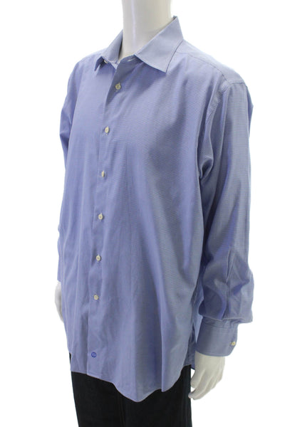 David Donahue Mens Cotton Mini Houndstooth Print Button Down Shirt Blue Size 35