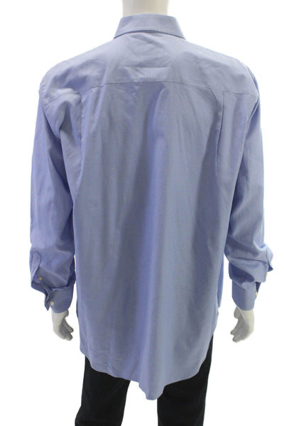 David Donahue Mens Cotton Mini Houndstooth Print Button Down Shirt Blue Size 35