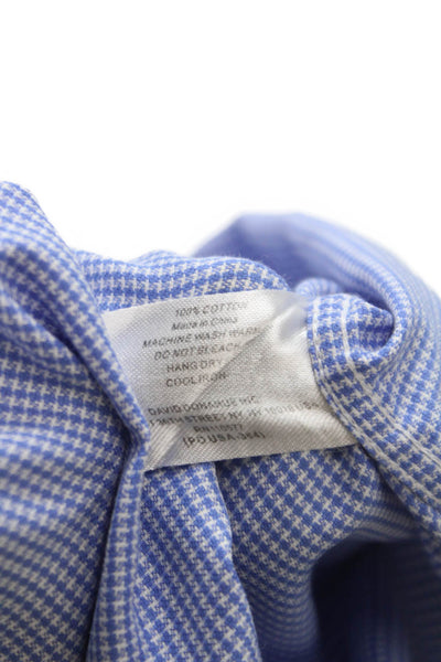 David Donahue Mens Cotton Mini Houndstooth Print Button Down Shirt Blue Size 35
