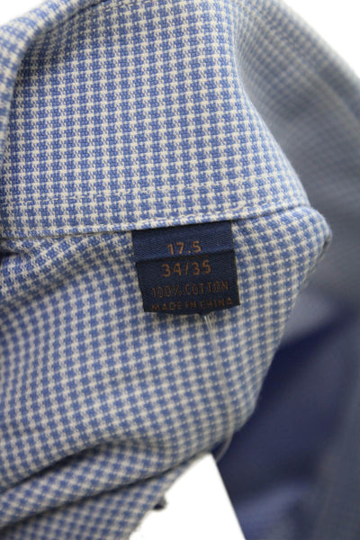David Donahue Mens Cotton Mini Houndstooth Print Button Down Shirt Blue Size 35