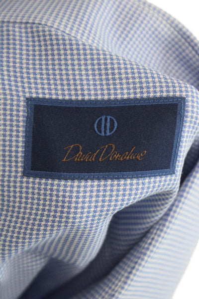 David Donahue Mens Cotton Mini Houndstooth Print Button Down Shirt Blue Size 35