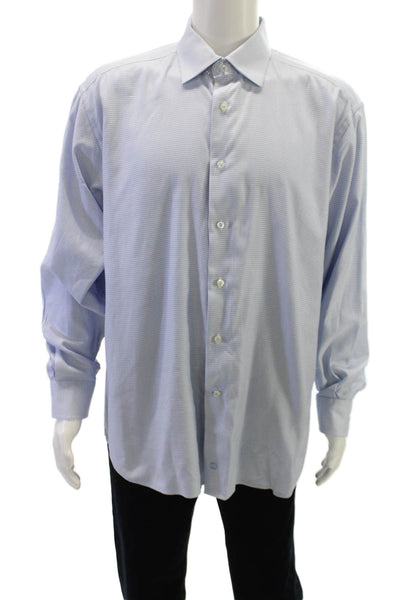 David Donahue Mens Cotton Mini Geometric Print Button Down Shirt Blue Size 35