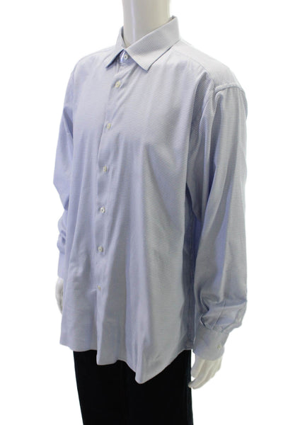 David Donahue Mens Cotton Mini Geometric Print Button Down Shirt Blue Size 35