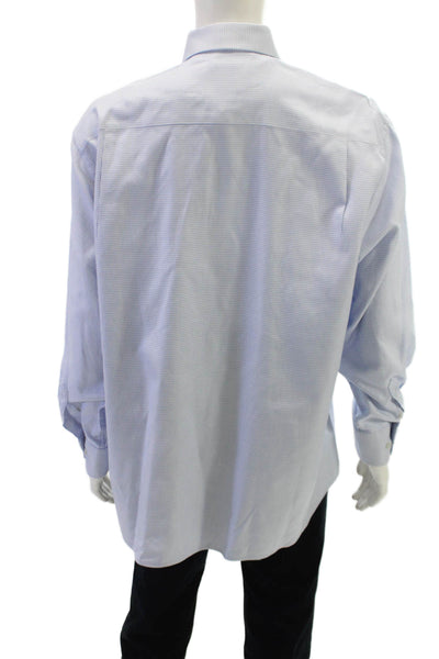 David Donahue Mens Cotton Mini Geometric Print Button Down Shirt Blue Size 35