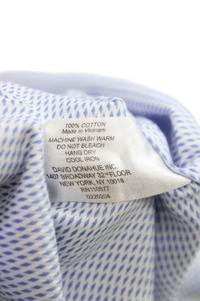 David Donahue Mens Cotton Mini Geometric Print Button Down Shirt Blue Size 35
