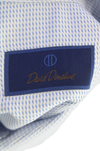 David Donahue Mens Cotton Mini Geometric Print Button Down Shirt Blue Size 35