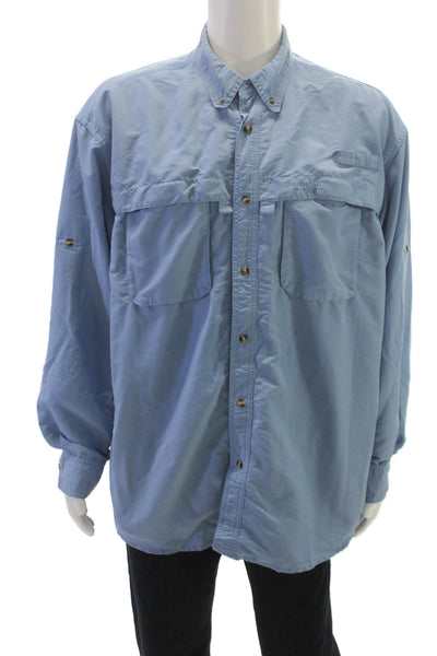 LL Bean Men Blue Nylon Button-Up Shirt Collared Long Sleeve Size XL
