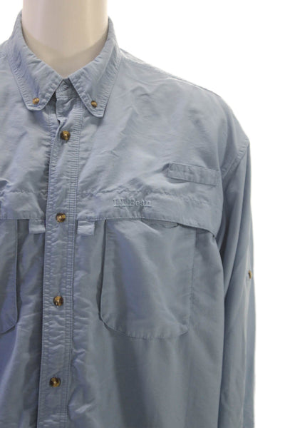 LL Bean Men Blue Nylon Button-Up Shirt Collared Long Sleeve Size XL