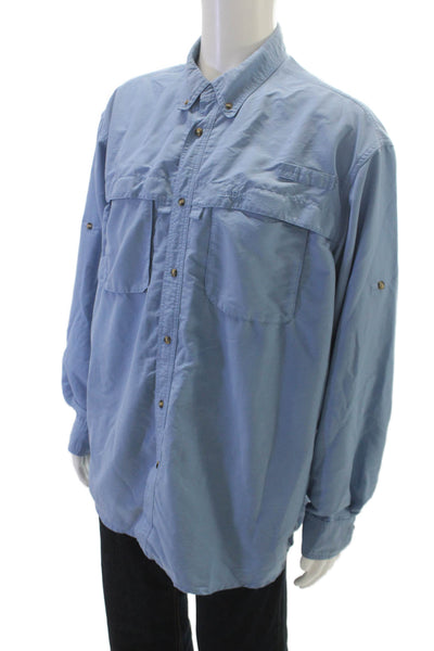 LL Bean Men Blue Nylon Button-Up Shirt Collared Long Sleeve Size XL