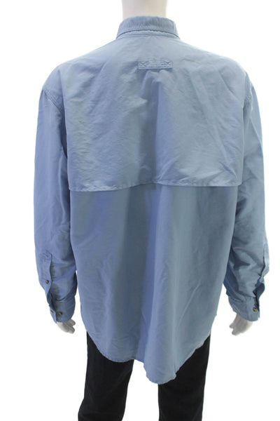LL Bean Men Blue Nylon Button-Up Shirt Collared Long Sleeve Size XL