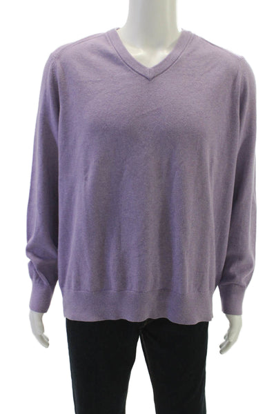 Banana Republic Mens Purple V-Neck Cotton Cashmere Pullover Size XL