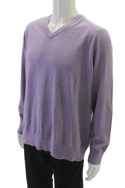 Banana Republic Mens Purple V-Neck Cotton Cashmere Pullover Size XL