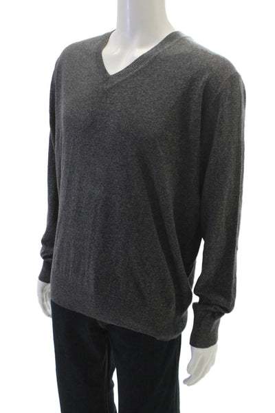 Banana Republic Men's Gray Silk Linen V-Neck Sweater Long Sleeve Size XL