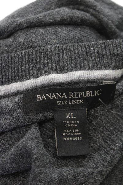 Banana Republic Men's Gray Silk Linen V-Neck Sweater Long Sleeve Size XL