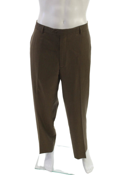 Santorelli Mens Brown Virgin Wool Dress Pants Button Inseam 30 Size 42