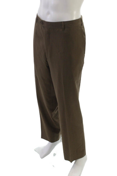 Santorelli Mens Brown Virgin Wool Dress Pants Button Inseam 30 Size 42