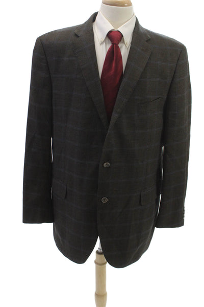 Peter Millar Mens Brown Plaid Blazer Button Size 46