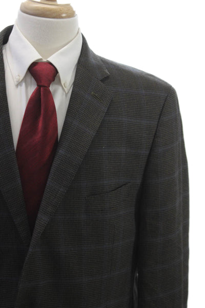 Peter Millar Mens Brown Plaid Blazer Button Size 46