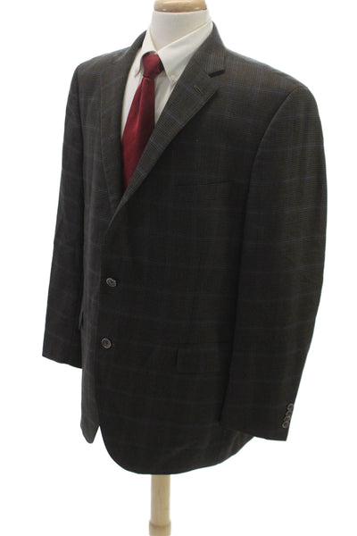 Peter Millar Mens Brown Plaid Blazer Button Size 46