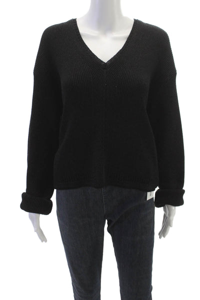 Proenza Schouler White Label Women Black V-Neck Long Sleeve Pullover Size XL