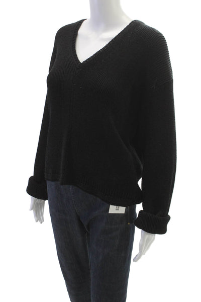 Proenza Schouler White Label Women Black V-Neck Long Sleeve Pullover Size XL
