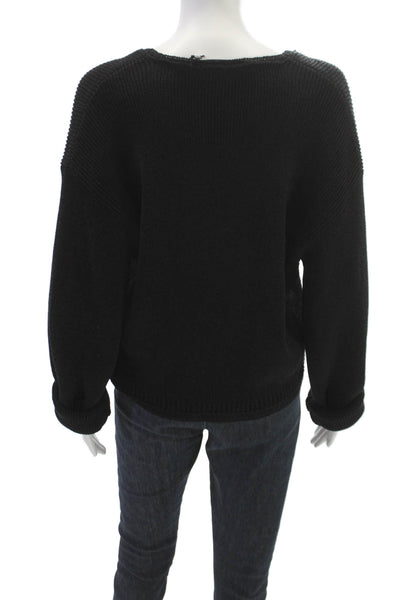 Proenza Schouler White Label Women Black V-Neck Long Sleeve Pullover Size XL