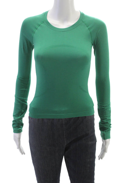 Lululemon Women Basic Long Sleeve Crew Neck Nylon T-Shirt Green Size 0