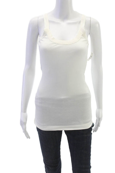 Splendid Womens Basic Sleeveless Scoop Neck White Pima Cotton Tank Size M
