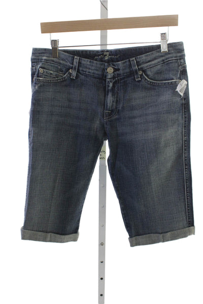 7 For All Mankind Womens Cropped Jeans Blue Cotton Blend Size 28