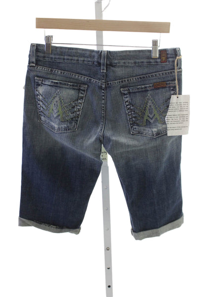 7 For All Mankind Womens Cropped Jeans Blue Cotton Blend Size 28