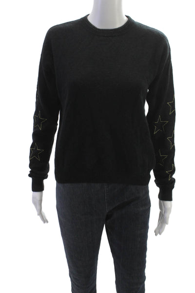 27 Miles Women Pullover Sweater Black 98% Cashmere Crew Neck Stars Size S