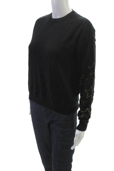 27 Miles Women Pullover Sweater Black 98% Cashmere Crew Neck Stars Size S